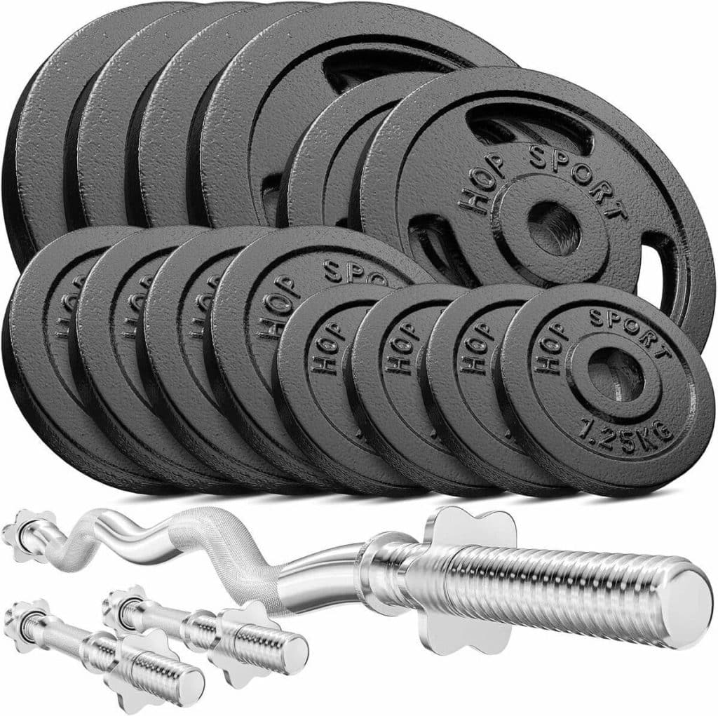 Test : ensemble d'haltères 77 kg HOP-Sport® pour musculation à domicile