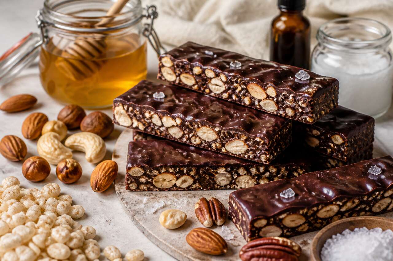 Barres chocolatées aux oléagineux et fleur de sel : recette gourmande