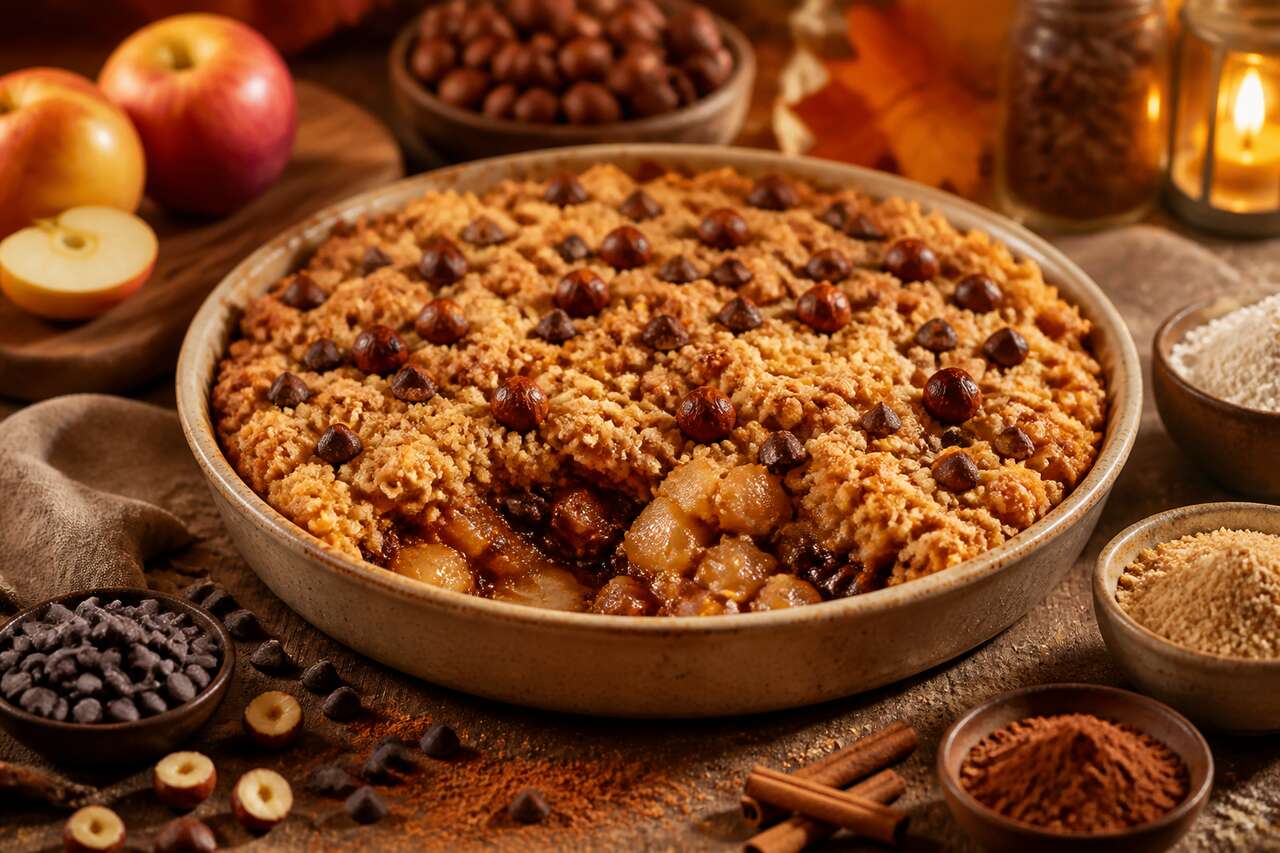 Crumble de pommes choco-noisette : recette gourmande