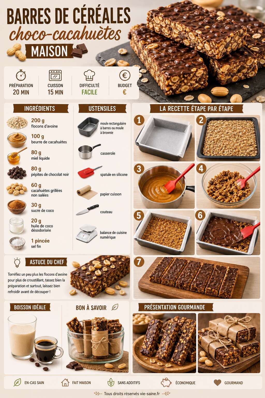 Fiche recette Barres de céréales choco-cacahuètes maison Fiche recette Barres de céréales choco-cacahuètes maison