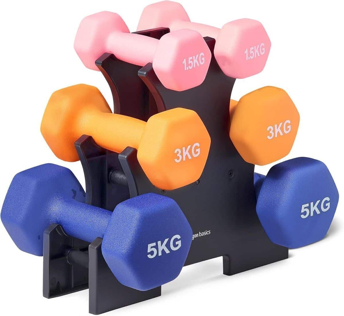 Test de l'ensemble d'haltères Amazon Basics : lot de 3 multicolore