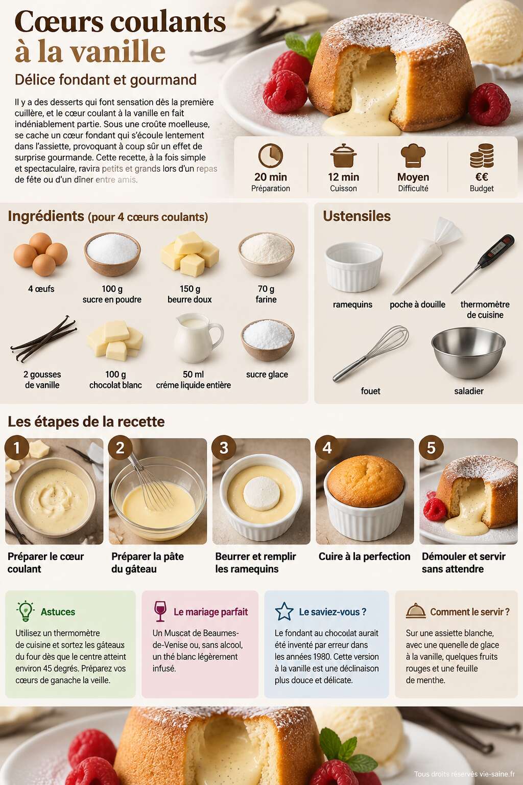 Fiche recette Recette de c&oelig;urs coulants &agrave; la vanille : d&eacute;lice fondant et gourmand