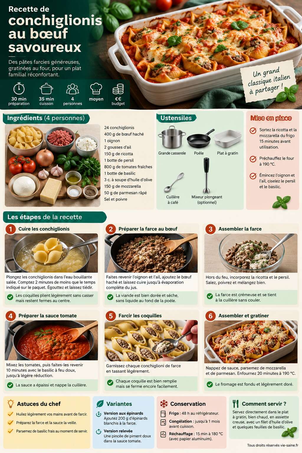 Fiche recette Recette de conchiglionis au boeuf savoureux Fiche recette Recette de conchiglionis au boeuf savoureux
