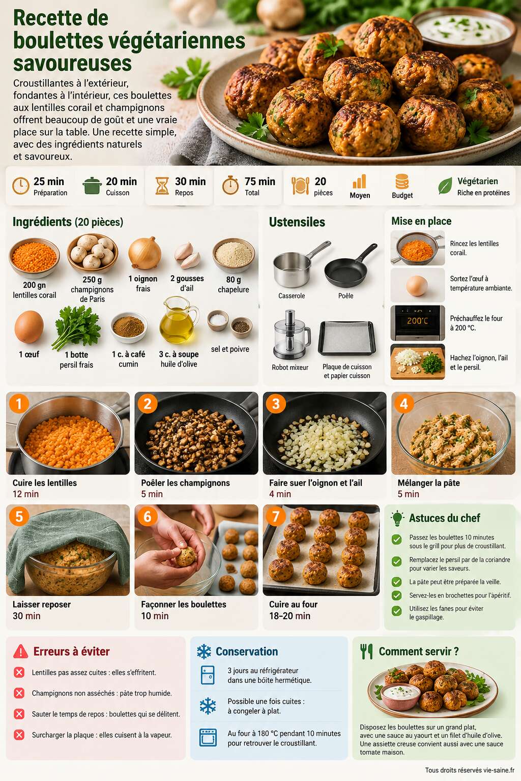 Fiche recette Recette de boulettes végétariennes savoureuses Fiche recette Recette de boulettes végétariennes savoureuses