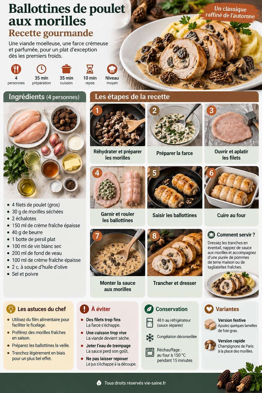 Fiche recette Ballottines de poulet aux morilles : recette gourmande Fiche recette Ballottines de poulet aux morilles : recette gourmande